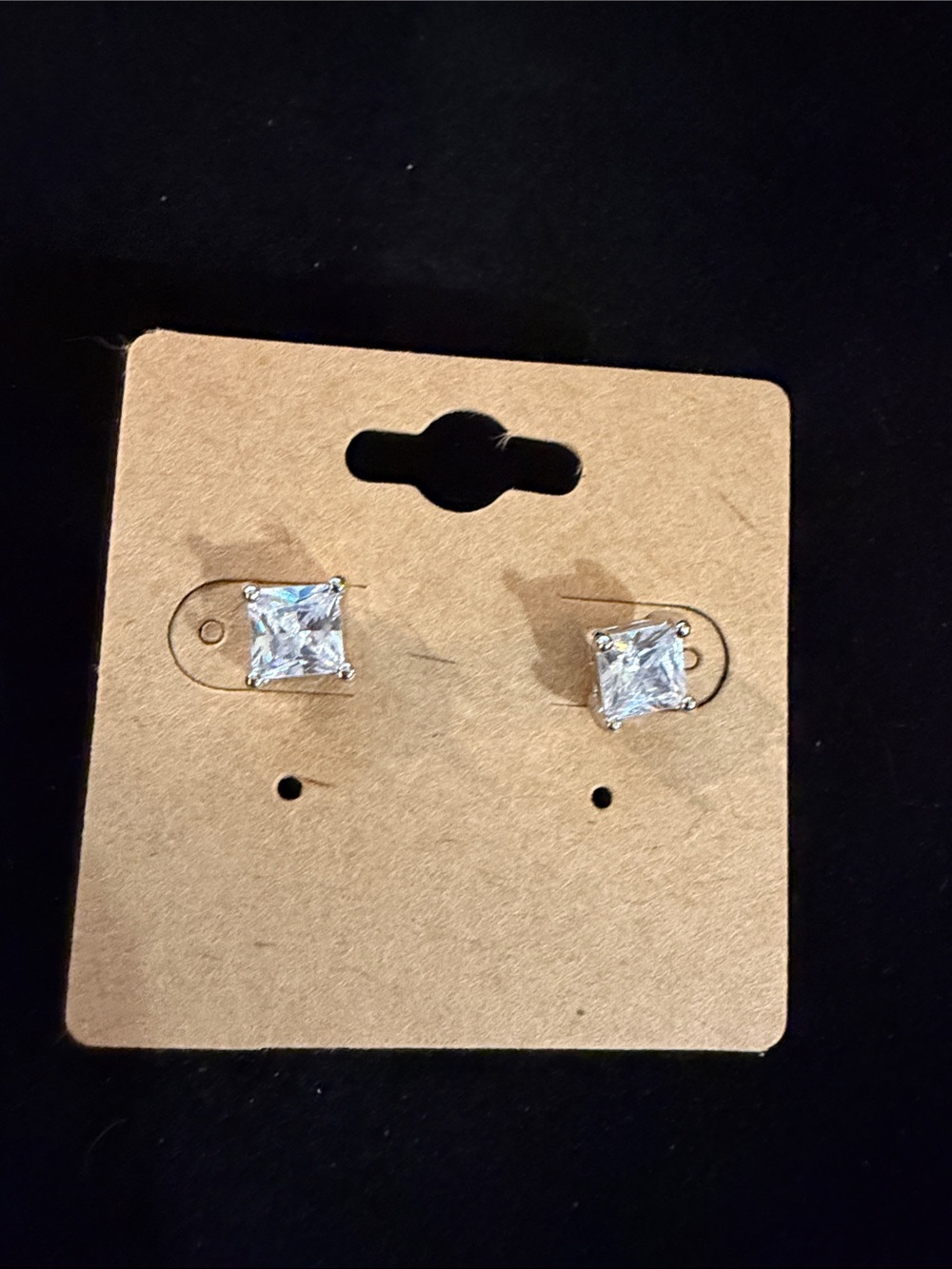 Classic Square-Cut Clear Crystal Stud Earrings - Silver Tone Screw On Back